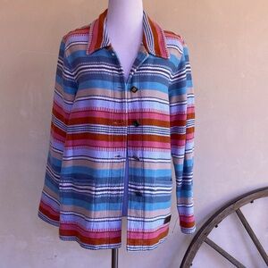 DENIM & CO. Vtg Soft 100% Cotton Colorful Serape Blanket Jacket Buttons Medium